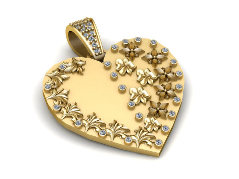 FLOWER DESIGN HEART SHAPE PENDANT 3D PRINTABLE MODEL 3D मॉडल
