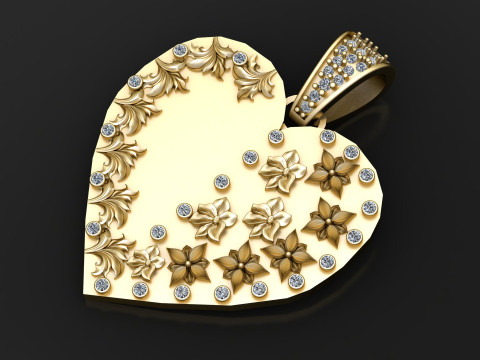 FLOWER DESIGN HEART SHAPE PENDANT 3D PRINTABLE MODEL 3D Model