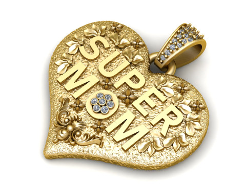 SUPER MOM HEART PENDANT 3D PRINTABLE MODEL 3D 模型