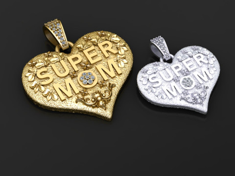 SUPER MOM HEART PENDANT 3D PRINTABLE MODEL 3D 模型
