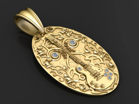 PENDENTIF DE CONCEPTION DE GUITARE MODÈLE IMPRIMABLE 3D Modèle 3D