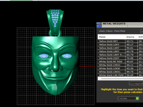 GOLDEN FACE MADK PENDANT 3D PRINTABLE MODEL 3D 모델