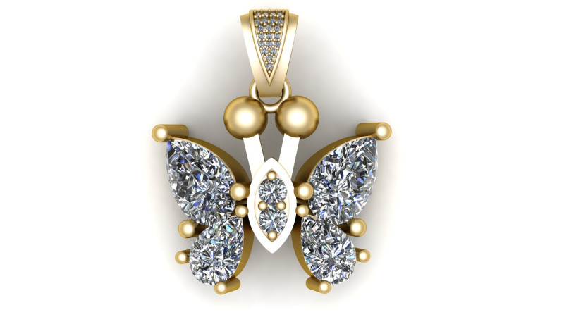 HIP HOP BUTTERFLY PENDANT 3D PRINTABLE MODEL Modelo 3D .c4d .max .obj .3ds .fbx .stl .blend