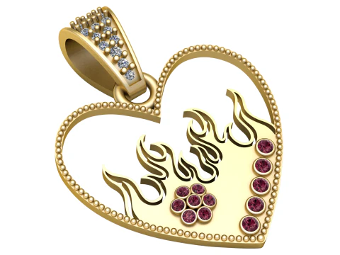 PINGENTE DE CORA&Ccedil;&Atilde;O DE FOGO 3D MODELO IMPRIM&Iacute;VEL Modelo 3D