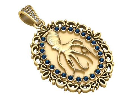 OCTOPUS DESIGN COIN PENDANT 3D PRINTABLE MODEL 3D Модель