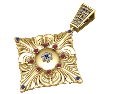 GOLDEN SQUARE SHAPE PENDANT 3D PRINTABLE MODEL 3D Model