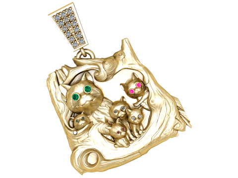 CAT FAMILY PENDANT 3D PRINTABLE MODEL 3Dモデル