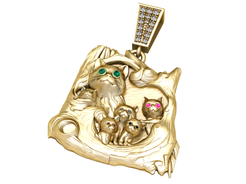 CAT FAMILY PENDANT 3D PRINTABLE MODEL Modelo 3D