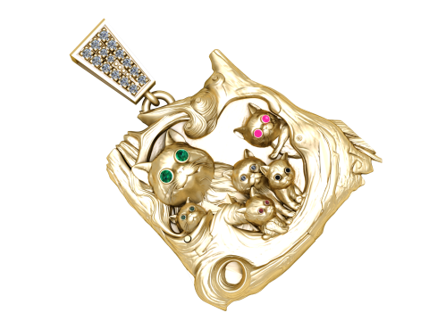 CAT FAMILY PENDANT 3D PRINTABLE MODEL Modelo 3D