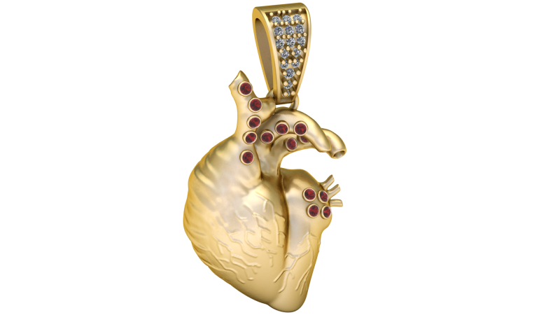 GOLDEN HUMAN HEART PENDANT 3D PRINTABLE MODEL 3D मॉडल .c4d .max .obj .3ds .fbx .stl .blend