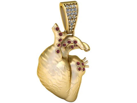 PENDENTE CUORE UMANO DORATO MODELLO STAMPABILE 3D Modello 3D