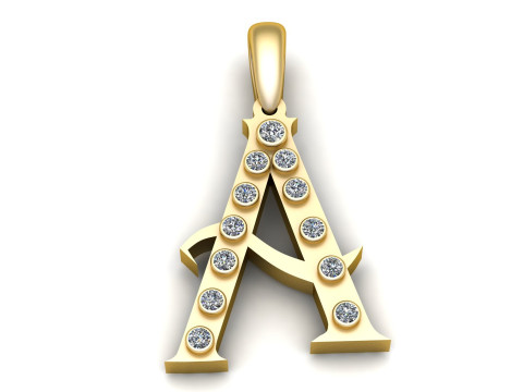 GOLDEN ALPHABET A PENDANT 3D PRINTABLE MODEL Modelo 3D