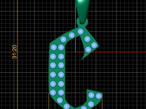 GOLDEN ALPHABET C PENDANT 3D PRINTABLE MODEL Modelo 3D