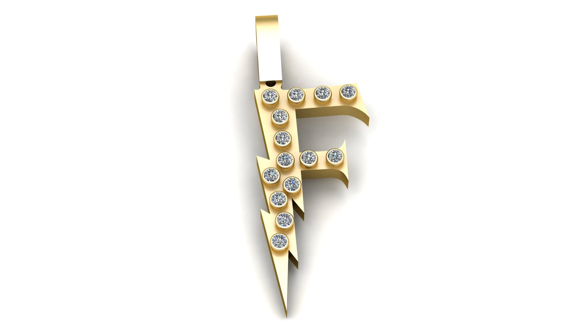 GOLDEN ALPHABET F PENDANT 3D PRINTABLE MODEL 3D Model .c4d .max .obj .3ds .fbx .stl .blend