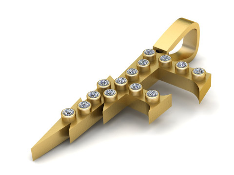 GOLDEN ALPHABET F PENDANT 3D PRINTABLE MODEL Modelo 3D