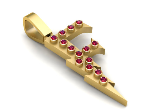 GOLDEN ALPHABET F PENDANT 3D PRINTABLE MODEL Modelo 3D