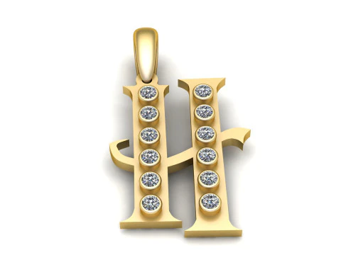PENDENTE CON ALFABETO DORATO H MODELLO STAMPABILE 3D Modello 3D