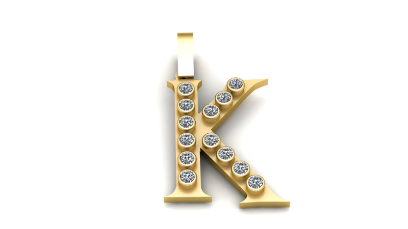 GOLDEN ALPHABET K PENDANT 3D PRINTABLE MODEL Modello 3D .c4d .max .obj .3ds .fbx .stl .blend 