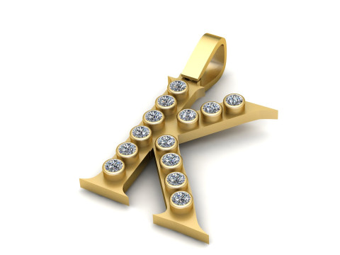GOLDEN ALPHABET K PENDANT 3D PRINTABLE MODEL Modello 3D