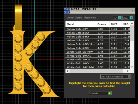 GOLDEN ALPHABET K PENDANT 3D PRINTABLE MODEL Modello 3D