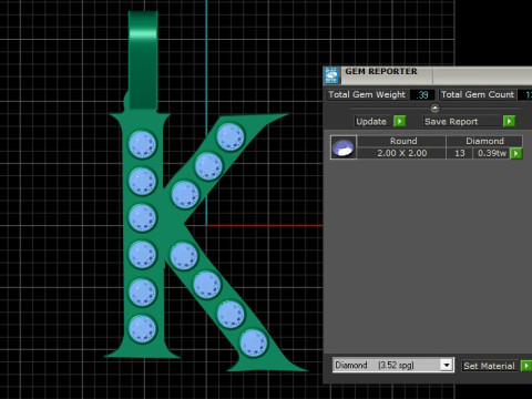 GOLDEN ALPHABET K PENDANT 3D PRINTABLE MODEL Modello 3D