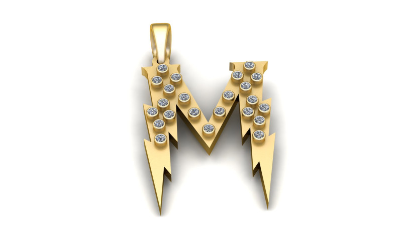 GOLDEN ALPHABET M PENDANT 3D PRINTABLE MODEL Modèle 3D .c4d .max .obj .3ds .fbx .stl .blend