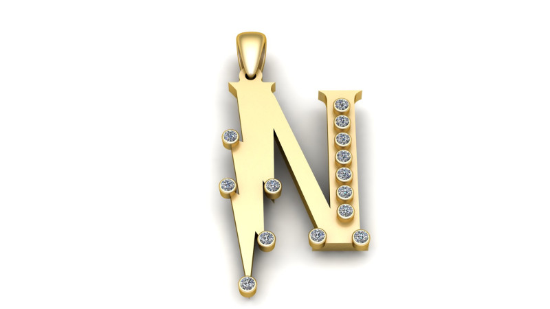 GOLDEN ALPHABET N PENDANT 3D PRINTABLE MODEL 3Dモデル .c4d .max .obj .3ds .fbx .stl .blend