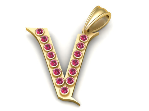 GOLDEN ALPHABET V PENDANT 3D PRINTABLE MODEL Modèle 3D