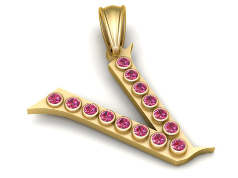 GOLDEN ALPHABET V PENDANT 3D PRINTABLE MODEL 3D मॉडल