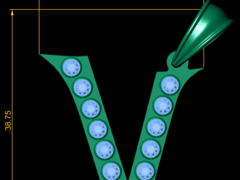 GOLDEN ALPHABET V PENDANT 3D PRINTABLE MODEL 3D मॉडल
