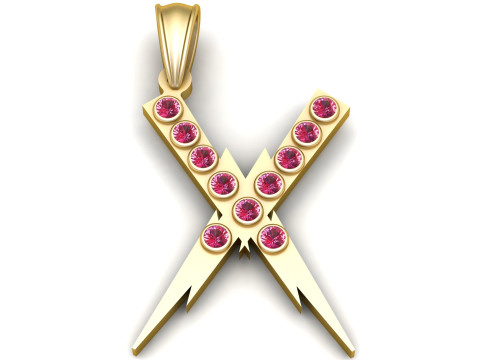 GOLDEN ALPHABET X PENDANT 3D PRINTABLE MODEL 3D 模型
