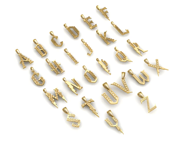ALL GOLDEN ALPHABET PENDANT 3D PRINTABLE MODEL 3D Model .c4d .max .obj .3ds .fbx .stl .blend 