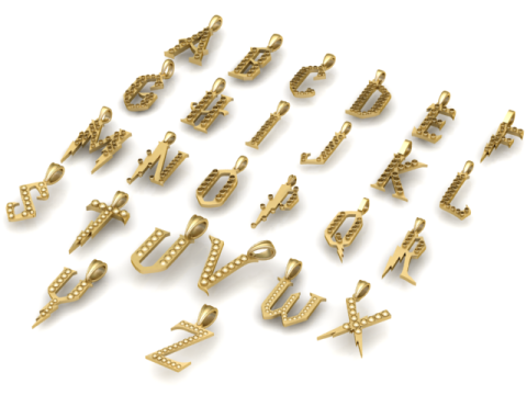 ALL GOLDEN ALPHABET PENDANT 3D PRINTABLE MODEL Model 3D