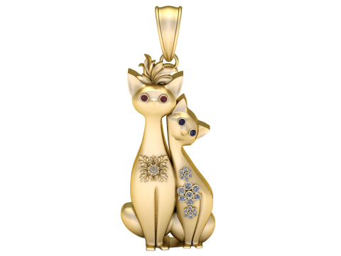 CAT ANIMAL COUPLE PENDANT 3D PRINTABLE MODEL Modello di stampa 3D