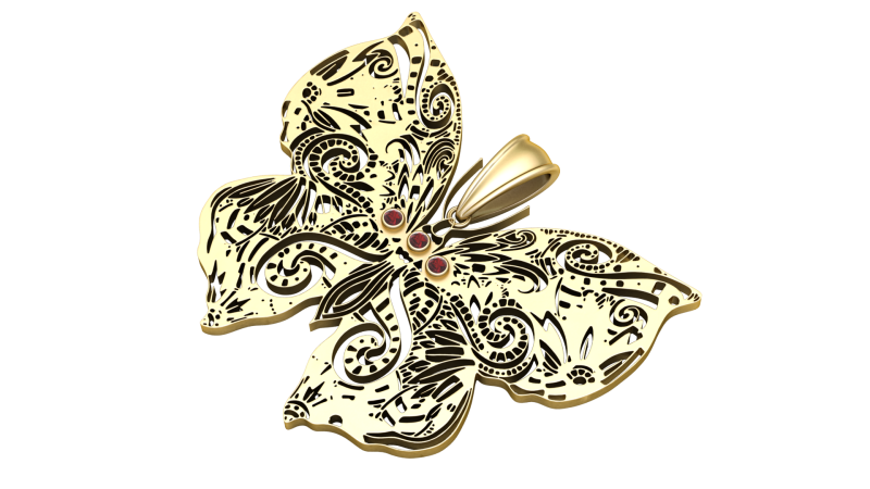 GOLDEN BUTTERFLY PENDANT 3D PRINTABLE MODEL 3D प्रिंट मॉडल .c4d .max .obj .3ds .fbx .stl .blend 