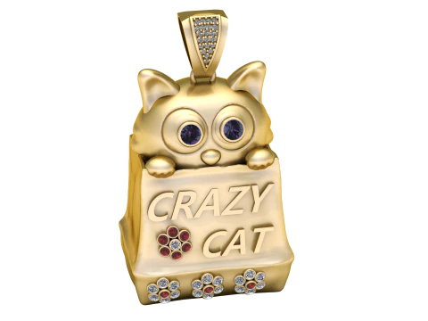 PENDENTE ANIMALE GATTO PAZZO MODELLO STAMPABILE 3D Modello di stampa 3D