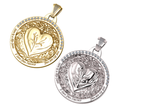 HEART DESIGN GOLD COIN PENDANT 3D PRINTABLE MODEL 3D Print Model