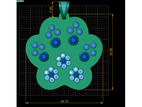 PUPPY PAW GEMS PENDANT 3D PRINTABLE MODEL Modello di stampa 3D