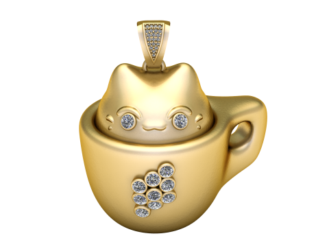 CAT SIT IN THE CUP PENDANT 3D PRINTABLE MODEL Modello di stampa 3D