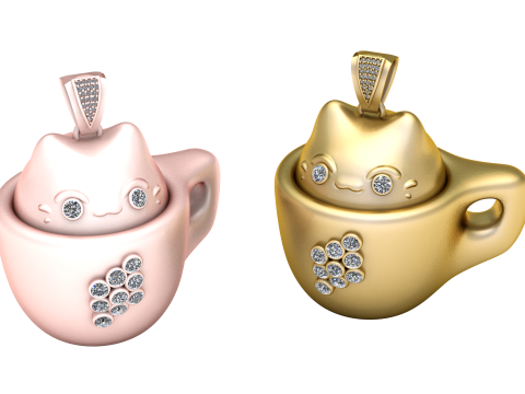 CAT SIT IN THE CUP PENDANT 3D PRINTABLE MODEL 3D-printmodel