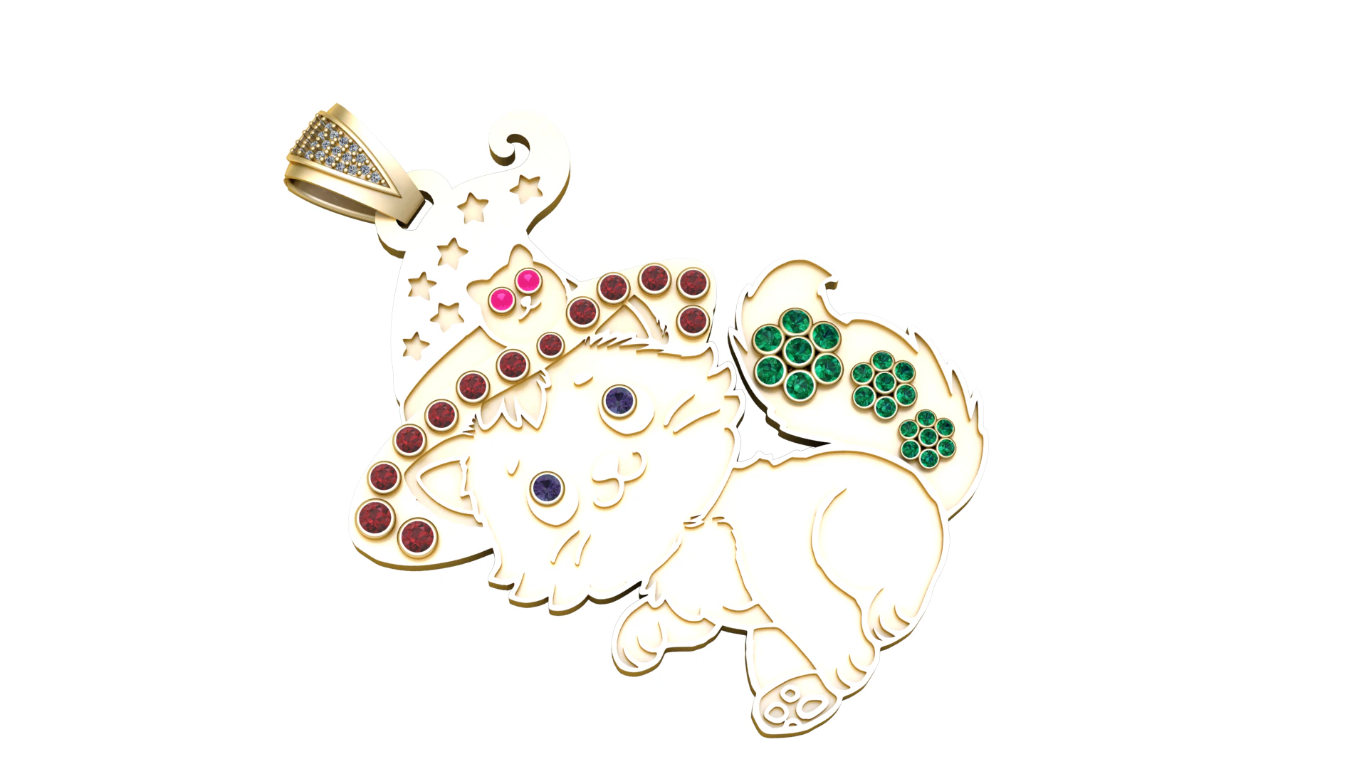 MULTI GEMS CAT PENDANT 3D PRINTABLE MODEL 3D Print Model .c4d .max .obj .3ds .fbx .stl .blend 