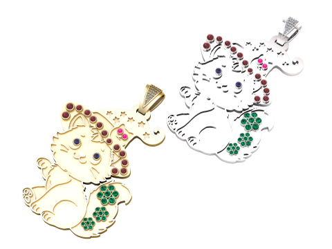 MULTI GEMS CAT PENDANT 3D PRINTABLE MODEL Modèles 3D en vedette