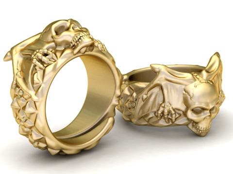 HUMAN SKULL HEAD RING 3D PRINTABLE MODEL 3D 打印模型