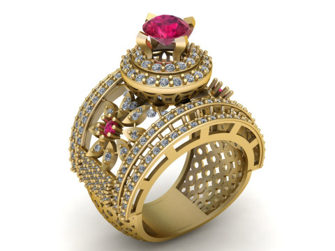 ANTIQUE QUEEN ENGAGEMENT RING 3D PRINTABLE MODEL 3D Print Model