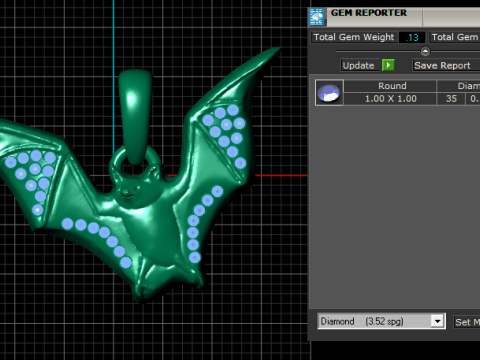 BAT ANIMAL DIAMOND PENDANT 3D PRINTABLE MODEL 3D प्रिंट मॉडल