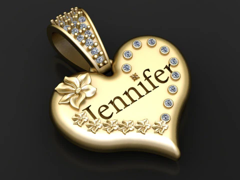 ジェニファー ネーム ハートシェイプ ペンダント 3D 印刷可能モデル 3Dプリントモデル