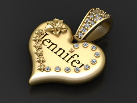 JENNIFER NAME HEART SHAPE PENDANT 3D PRINTABLE MODEL 3D Принт Модель