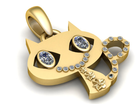 NAUGHTY CAT ANIMAL GOLD PENDANT 3D PRINTABLE MODEL Modello di stampa 3D