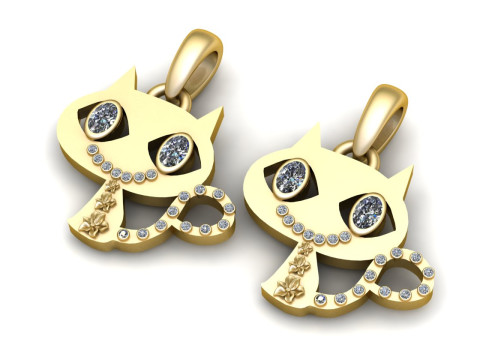 NAUGHTY CAT ANIMAL GOLD PENDANT 3D PRINTABLE MODEL 3D Print Model