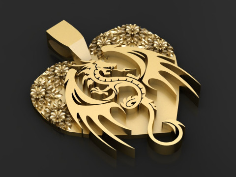 HEART SHAPE FLYING DRAGON PENDANT 3D PRINTABLE MODEL 3D Print Model